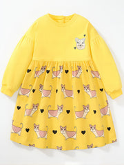 Toddler Girls' Dogs Graphic Long Sleeve Princess Dress