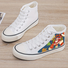 Santa Print Plush Lined Chunky Canvas Sneakers