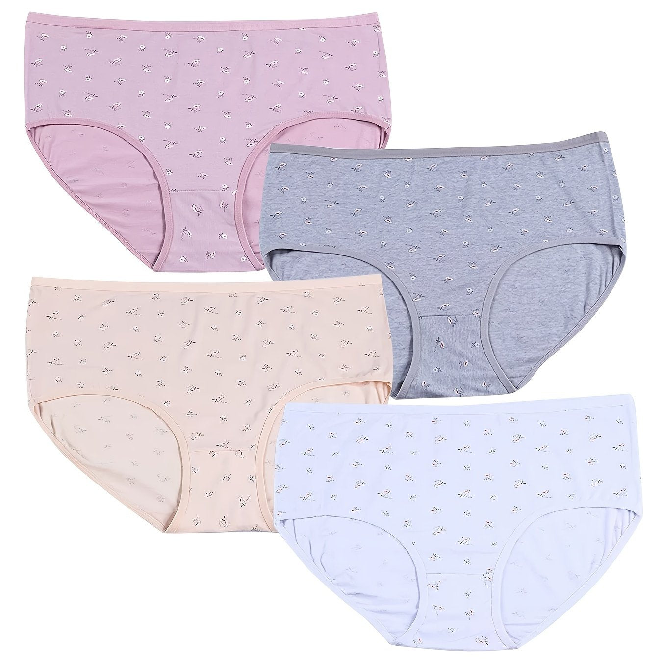 Women's Plus Ditsy Floral Print Panties Set, 4 Pack