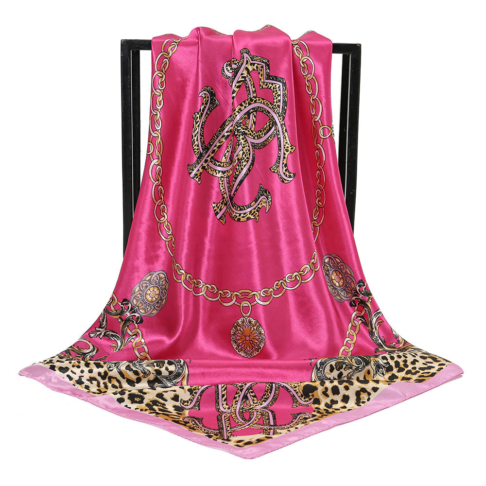 Chain Leopard Satin Square Scarf Retro Colorful Warm Shawl