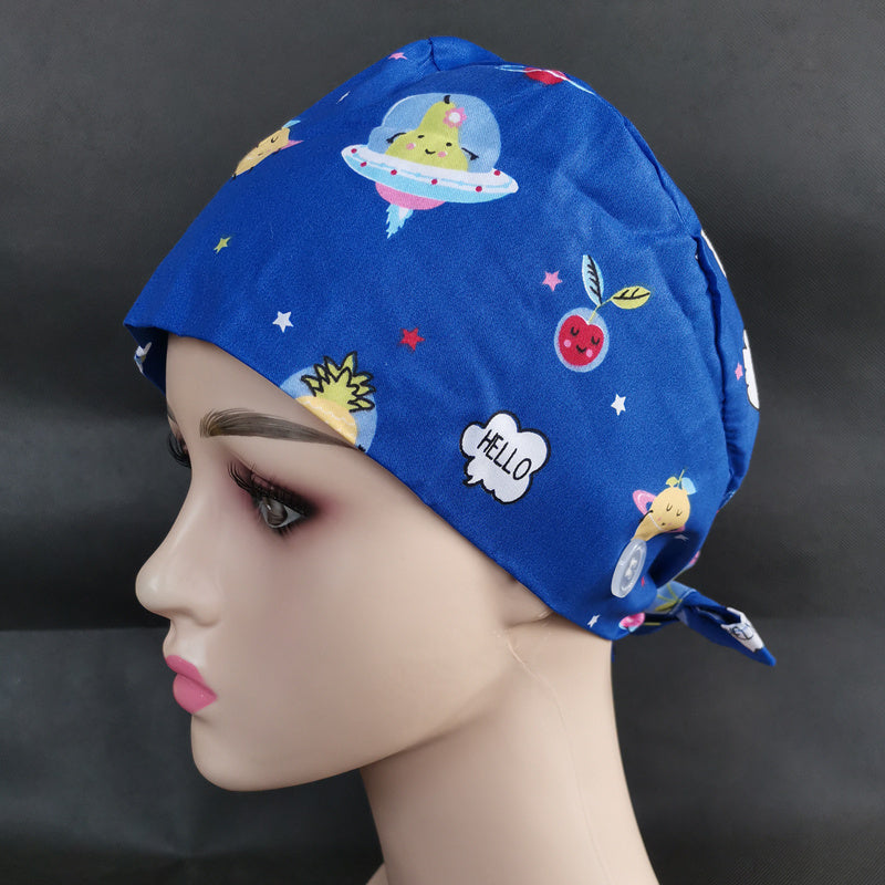 Cartoon Print Cotton Working Cap Adjustable Women Man Unisex Working Hats