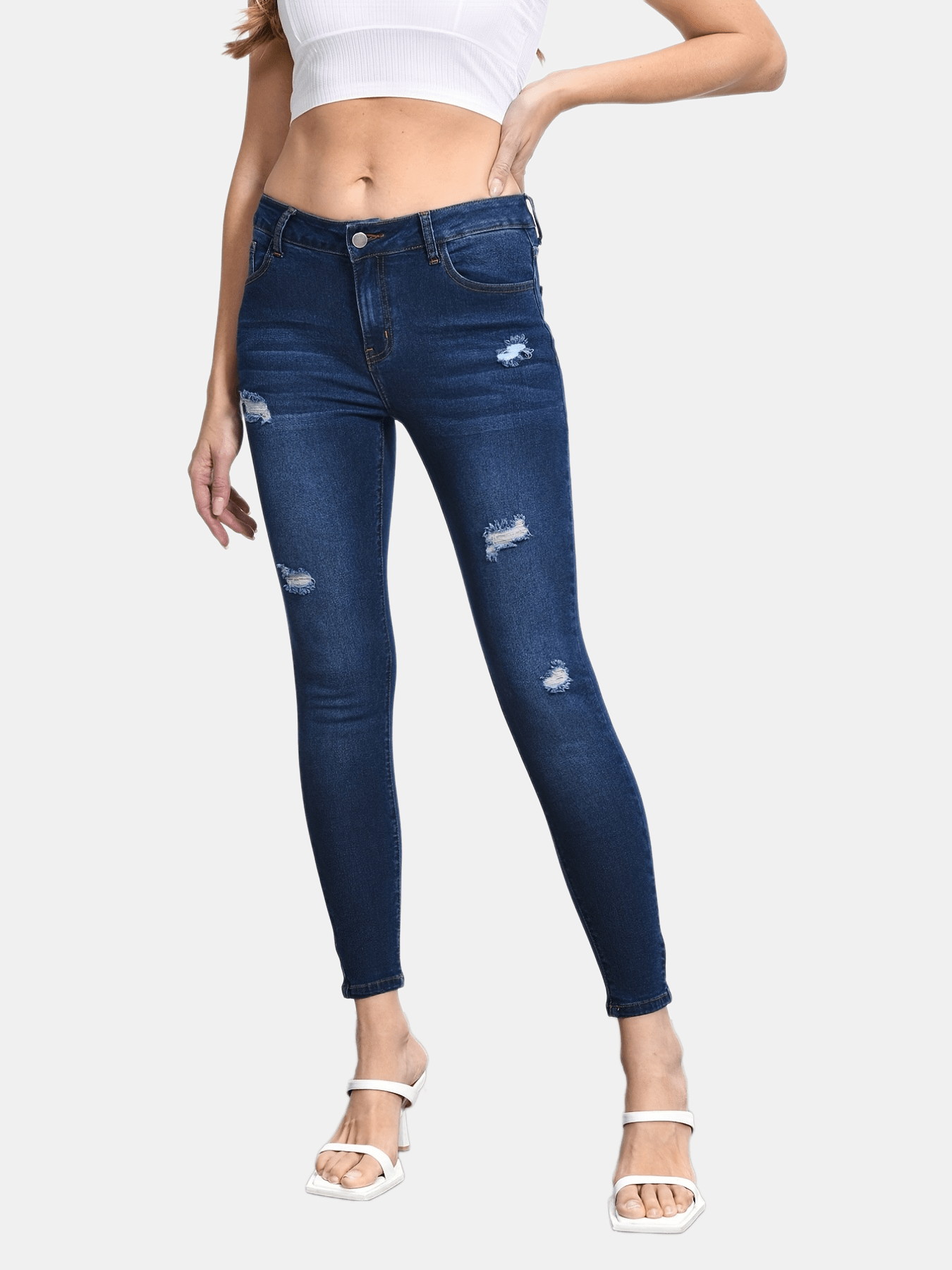 Ripped Skinny Jeans Distressed Slash Pockets Slim Fit High Stretch Denim Pants