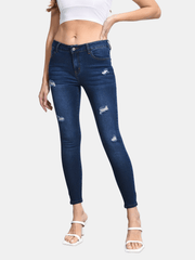 Ripped Skinny Jeans Distressed Slash Pockets Slim Fit High Stretch Denim Pants