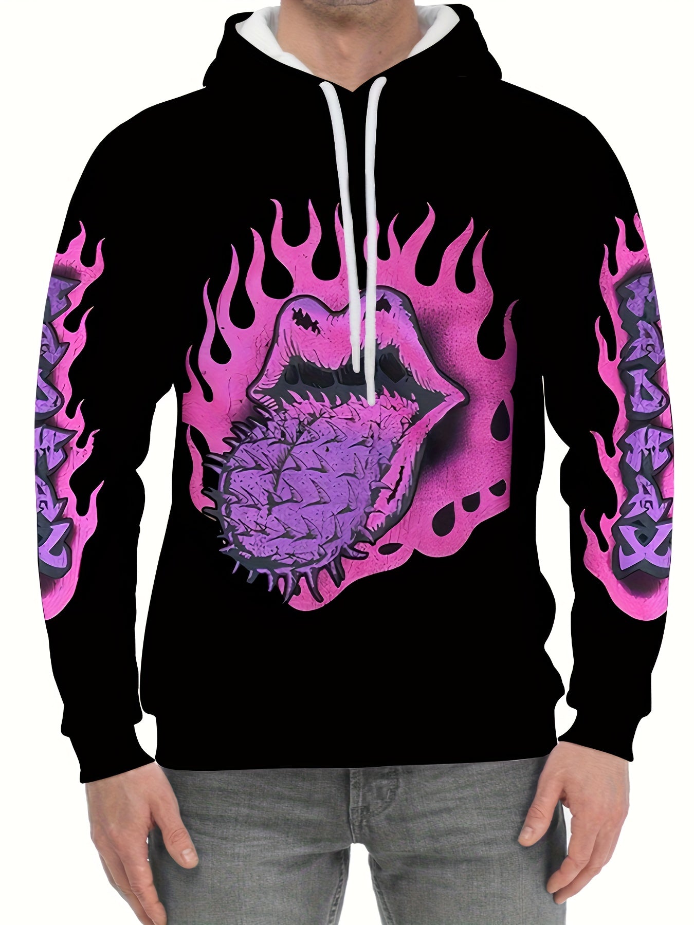 Men's Mouth Print Graphic Hoodie Loose Pullover for Autumn Winter