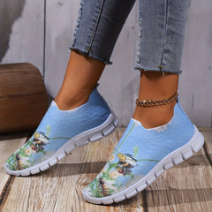 Women's Floral Print Mesh Tennis Sports Shoes Lightweight Non slip