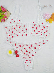 Sexy Heart Print Mesh Bra & Panty Lingerie Set