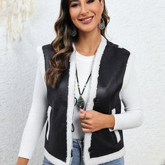 Solid Button Front Sleeveless Warm Vest Women's Clothing