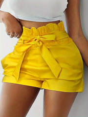 Solid Tie Waist Casual Shorts for Women