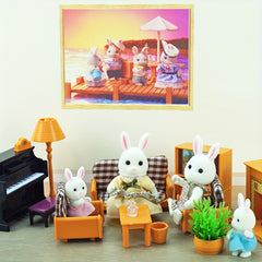 Forest Animal Family Toy House with 4pcs Set of Movable Body Dolls