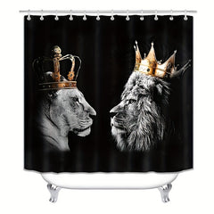 3pcs Lion Shower Curtain Set with 12 Hooks Complete Bathroom Decor