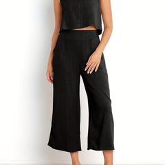 Solid Tank Top & Wide Leg Pants 2 Piece Set
