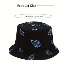 Butterfly Print Bucket Hat Women Reversible Sun Cap Sunscreen