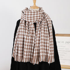 Women's Winter Houndstooth Plaid Wool Scarf