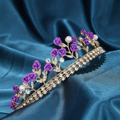 Purple Flower Headband Faux Pearl Princess Crown Head Jewelry