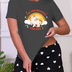 Cartoon Unicorn Print Sleep Top Women's Sleepwear