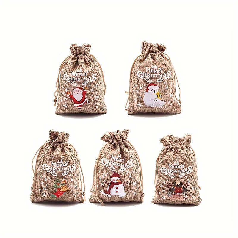 10pcs Christmas Burlap Gift Bags with Drawstring Xmas Party Favors Sacks
