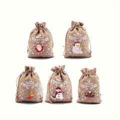 10pcs Christmas Burlap Gift Bags with Drawstring Xmas Party Favors Sacks