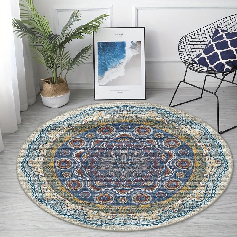 Vintage Bohemian Round Area Rug Soft Fluffy Non-slip Stain Resistant Floor Mat