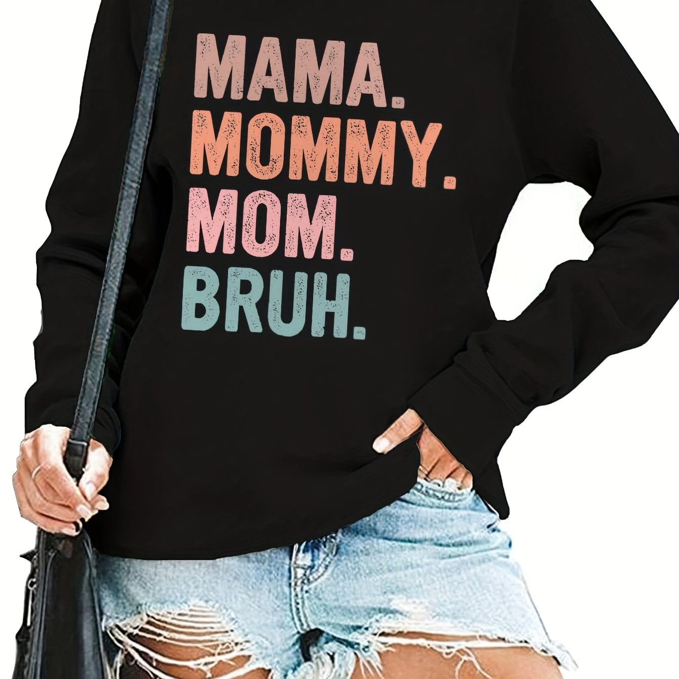 Colorful Letter Print Pullover Sweatshirt Crew Neck Fall Winter Women's Clothing