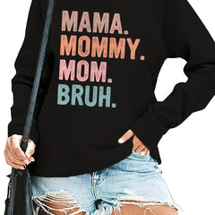 Colorful Letter Print Pullover Sweatshirt Crew Neck Fall Winter Women's Clothing