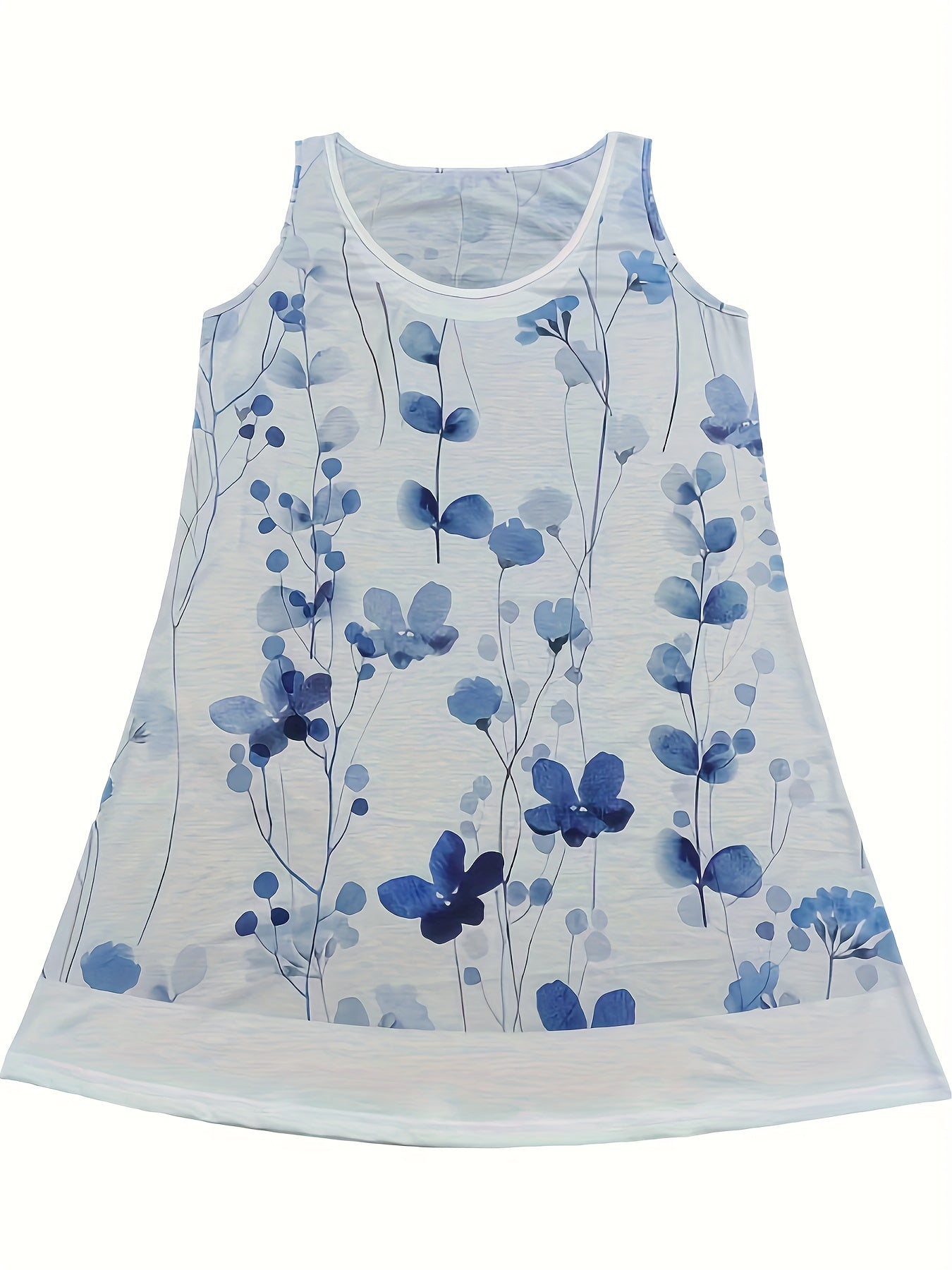 Colorblock Floral Print Round Neck Tank Dress