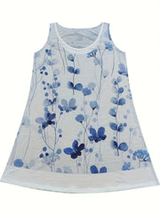 Colorblock Floral Print Round Neck Tank Dress
