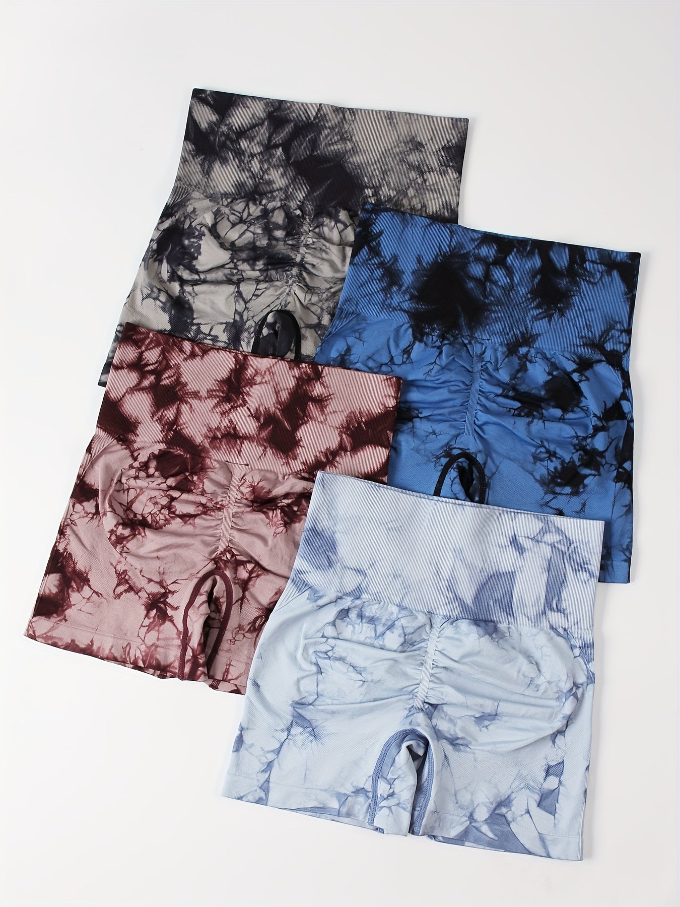 4pcs Tie Dye Biker Shorts High Elasticity for Gym Sessions