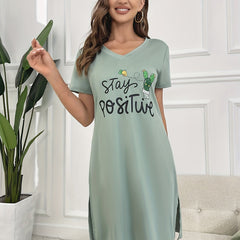 V Neck Side Split Sleep Dress Women's Sleepwear & Dresses