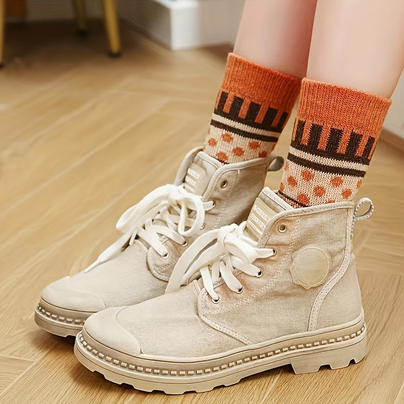 5 Pairs Geometric Pattern Mid Tube Socks for Women