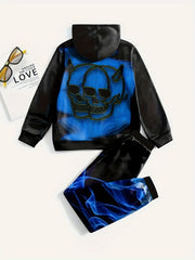 Girls Skull Evil Graphic Hoodies Jogger Pants Set for Spring