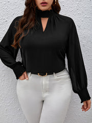 Mesh Shirred Sleeve Mock Neck Top