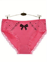 6pcs Heart & Bow Print Lace Trim Briefs Stretchy Intimates Panties