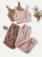 4 Pack Plus Size Loungewear Set Women's Plus Flannel Crop Tank