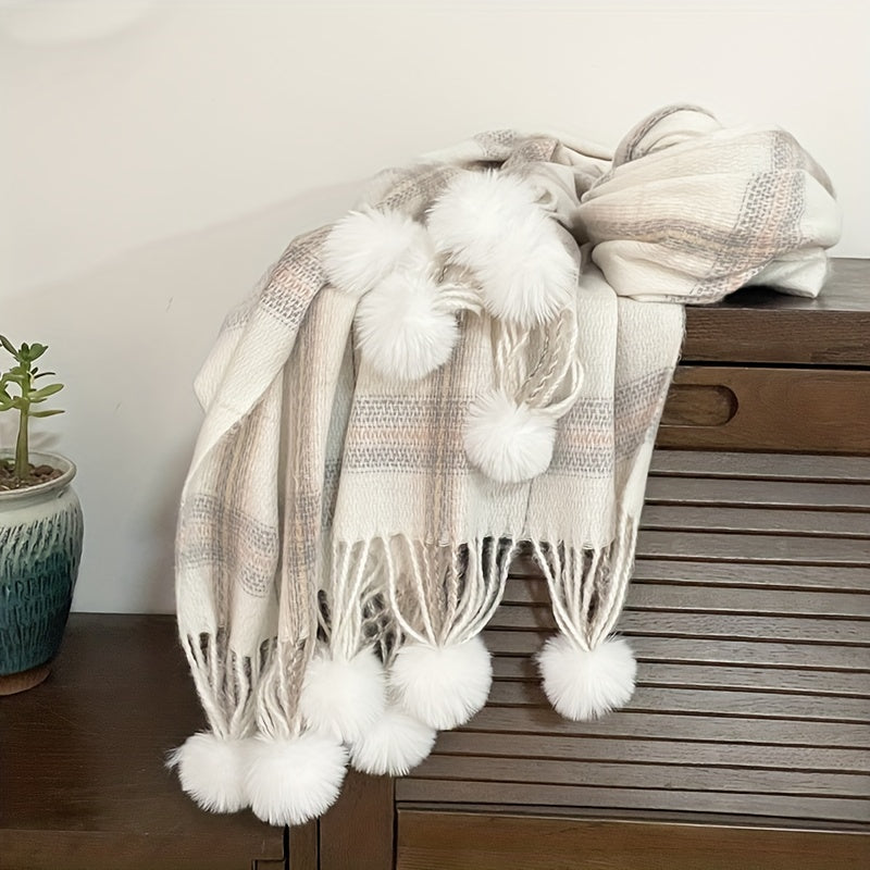 Plaid Scarf Faux Cashmere Shawl Casual Head Wrap Gift For Mother