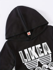Letter Print Boys Hooded Sweatshirt Spring Fall Kids Clothing