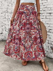 Paisley Print Shirred Waist Skirt for Women
