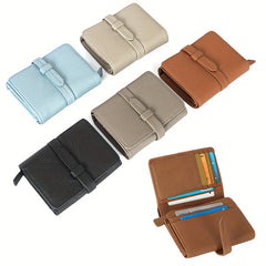 Women's Leather Bifold Wallet with Snap Closure Coin Pocket - Beige