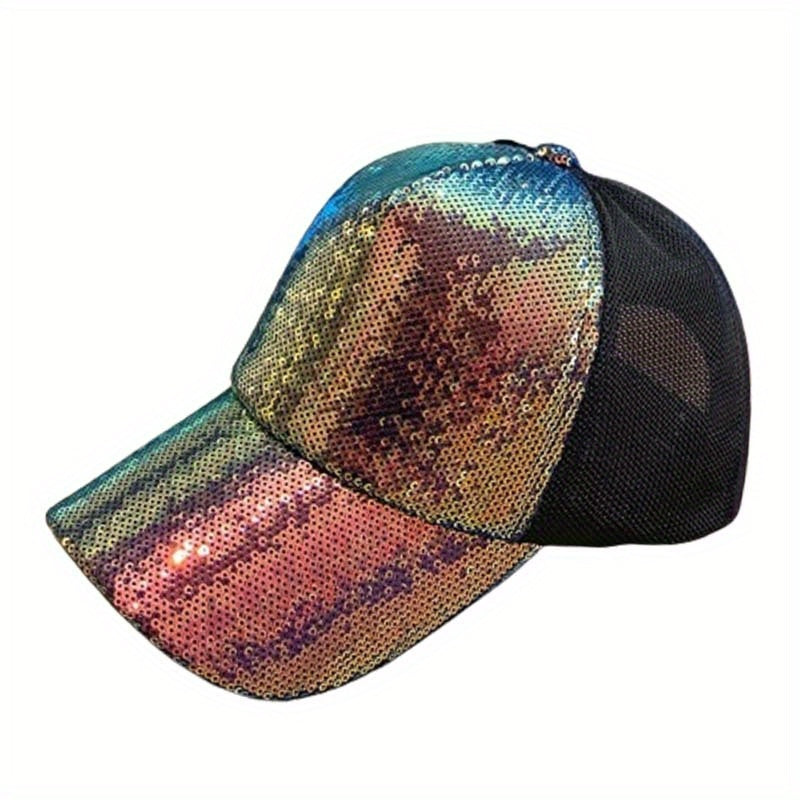 Sequin Hip Hop Baseball Cap Trucker Hat For Women
