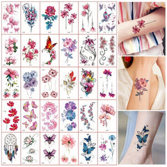 30 Sheets Flowers Temporary Tattoos For Women Waterproof Body Art Stickers