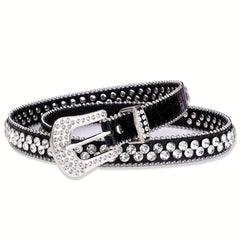 Y2K Rhinestone PU Belt Hip Hop Jeans Pin Buckle Western Cowboy Cowgirl Belts