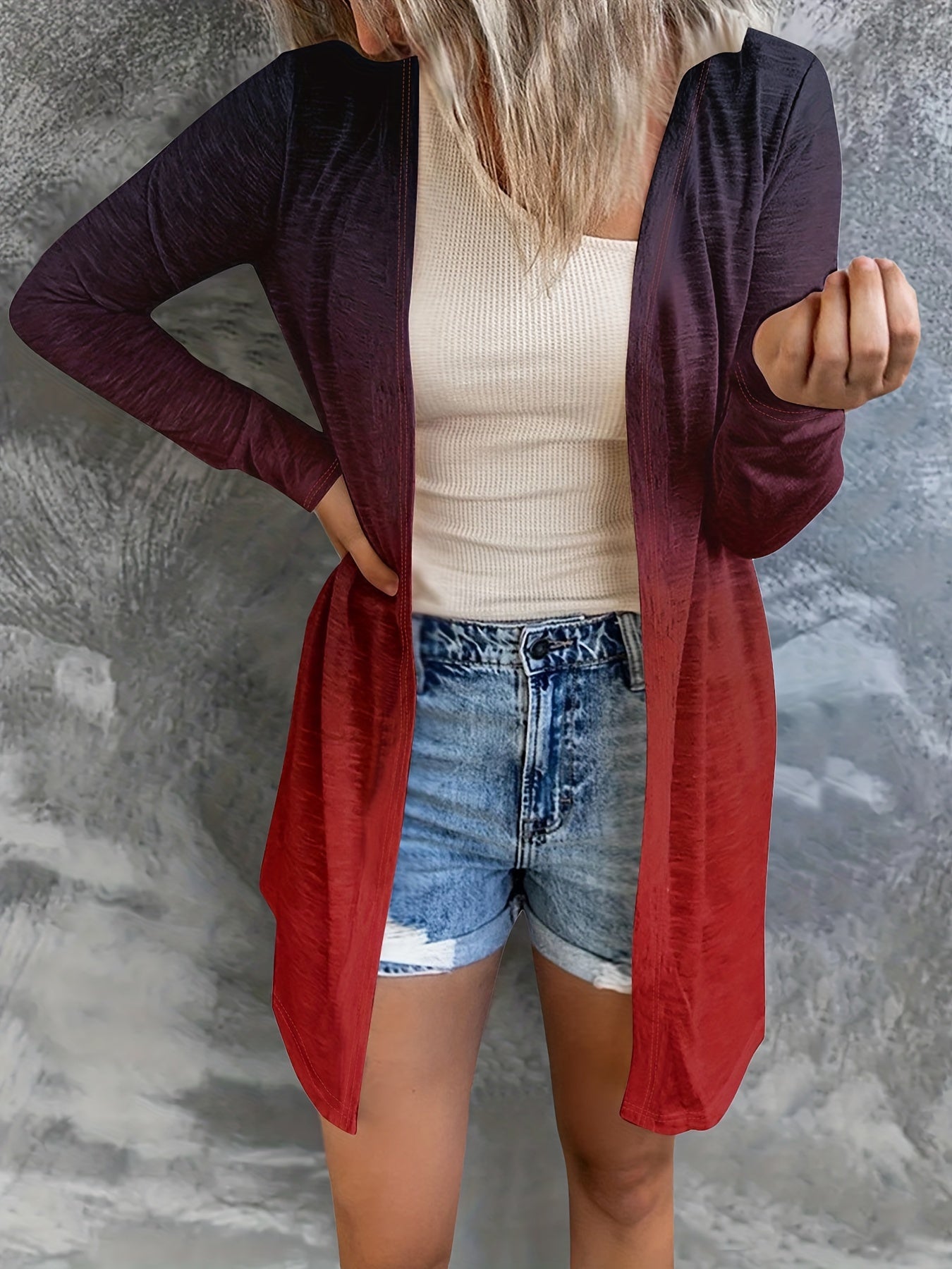 Colorblock Ombre Print Long Sleeve Cardigan