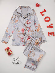 Floral Print Pajama Set Long Sleeve Button Up Top And Pants