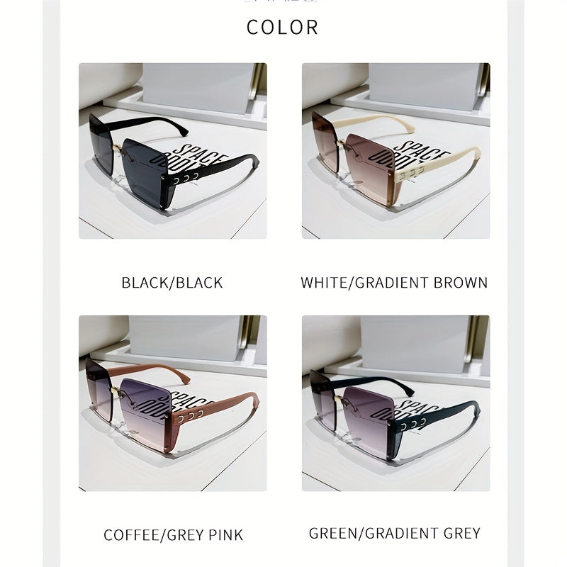 Square Rimless Sunglasses For Women Large Gradient UV400 Sun Shades