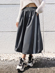 Striped Print Drawstring Skirts Casual Elastic Waist Maxi Skirts