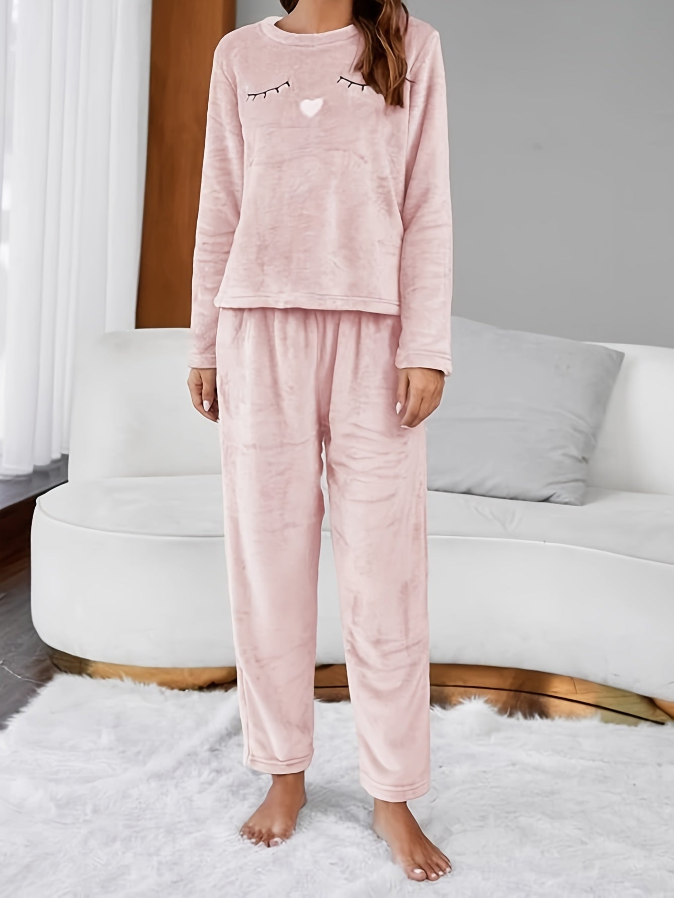 Eyelash Print Fuzzy Lounge Set Women's Loungewear