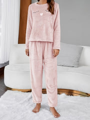 Eyelash Print Fuzzy Lounge Set Women's Loungewear