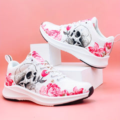 Skull & Rose Pattern Lightweight Sneakers