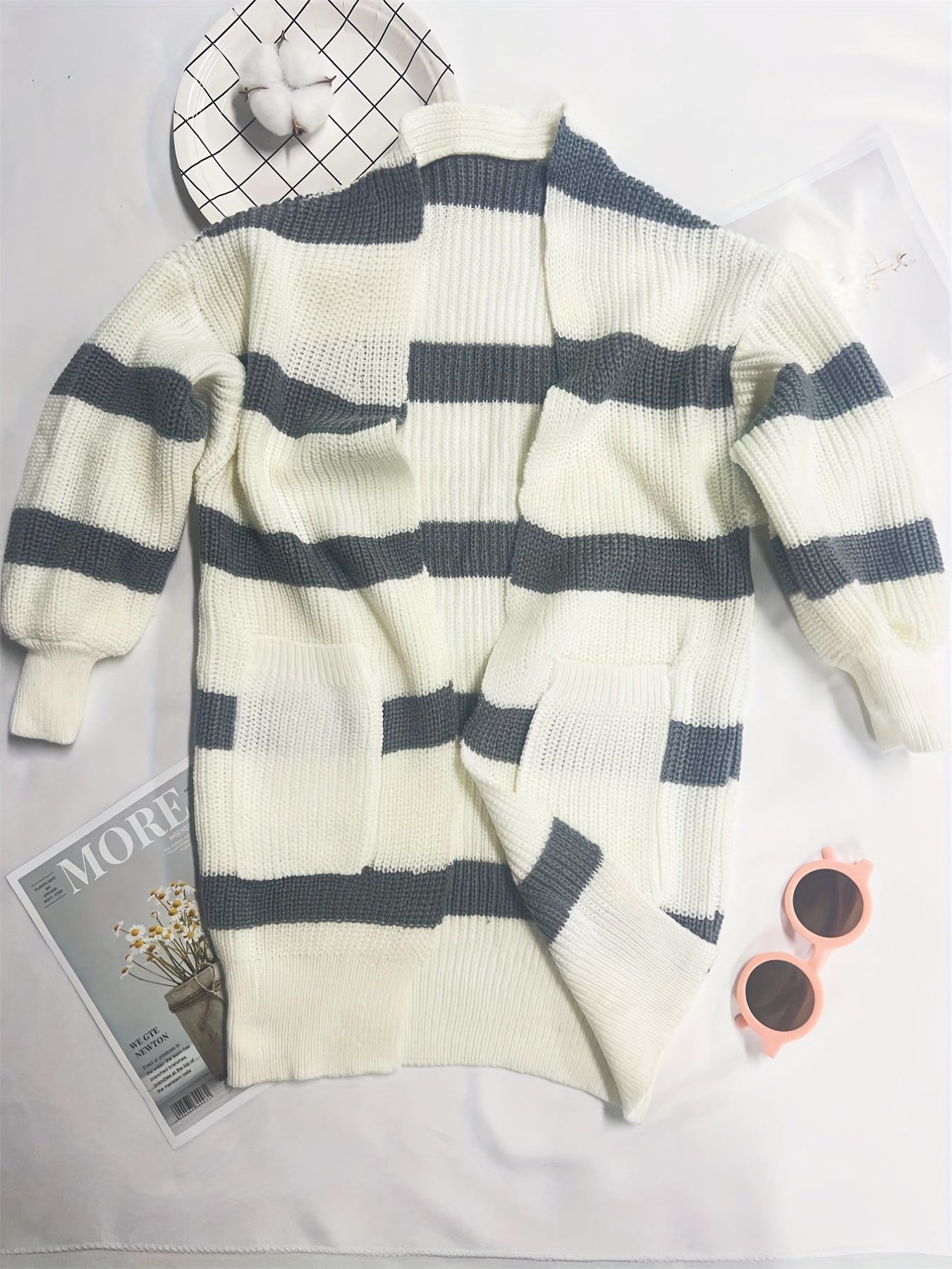 Kids Casual Striped Long Sleeve Knit Cardigan for Fall Winter