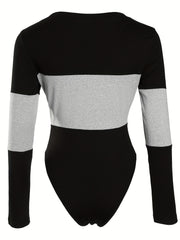 Block Letter Print Bodysuit Long Sleeve Sexy One-Piece