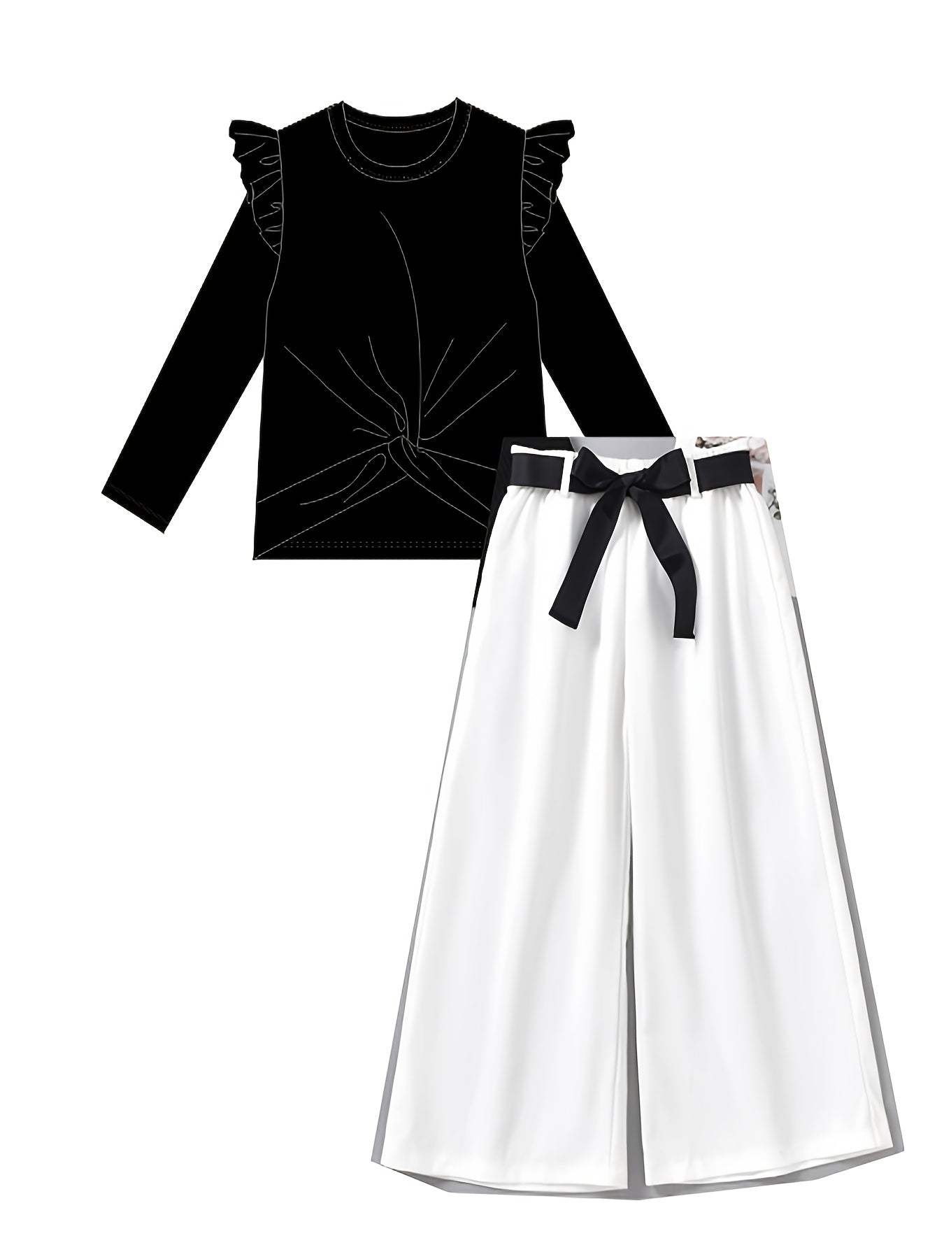Girls Cotton Ribbed Short Sleeve Top Wide Leg Pants Summer
